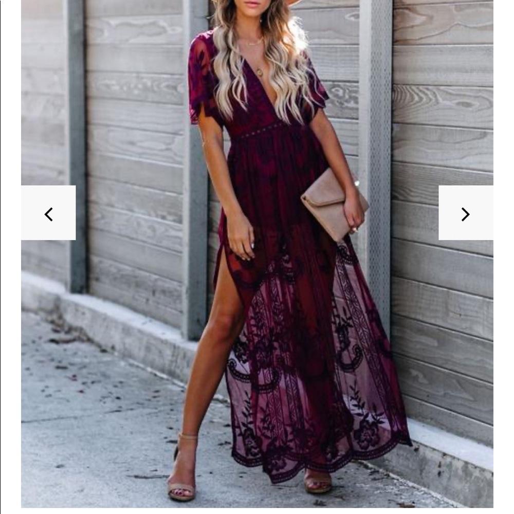 Maxi Wine Romper Dress - Vici